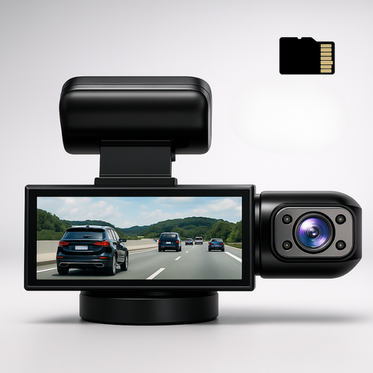 Dashcam כפולה Full HD לרכב - ראיית לילה + מצלמה פנימית