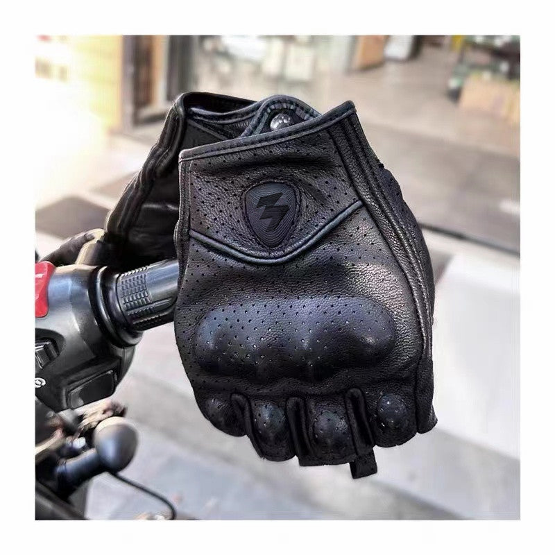 PUレザーの半指バイクグローブ – レトロスタイル & 通気性のある夏用