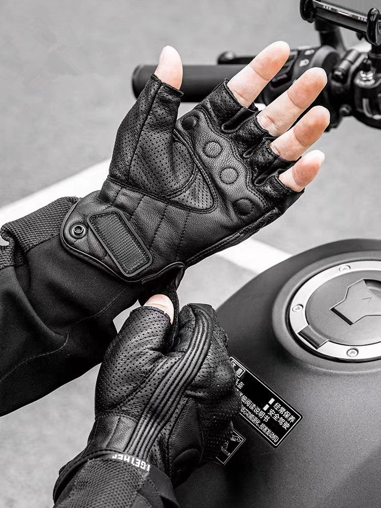 PUレザーの半指バイクグローブ – レトロスタイル & 通気性のある夏用