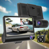 Caméra De Tableau De Bord 3 Canaux Full HD 1080p Avec Écran — Vision Avant, Arrière Et Intérieur